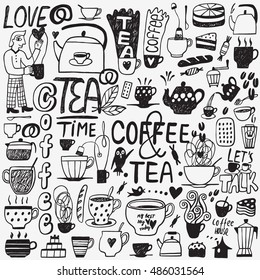 coffee and tea cups - doodles set