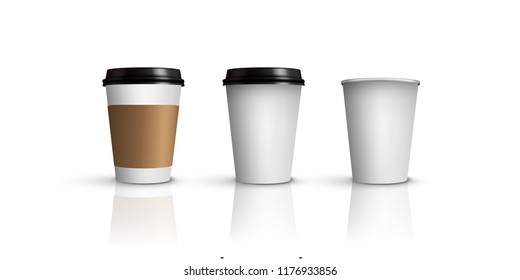 Coffee or tea cups mock up. Vector different coffee or tea cups isolated on white background