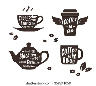 Coffee and tea cups set. Coffee to go