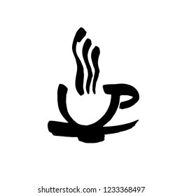 Coffee and tea cups symbols for fast food or restaurant design. Modern brush ink. Isolated on white background. Vector