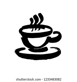 Coffee and tea cups symbols for fast food or restaurant design. Modern brush ink. Isolated on white background. Vector