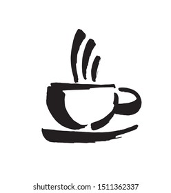 Coffee and tea cups symbols for fast food or restaurant design. Modern brush ink. Isolated on white background. Vector