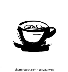 Coffee and tea cups symbols for fast food or restaurant design. Modern brush ink. Isolated on white background. Vector