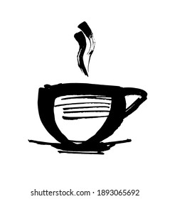 Símbolos de tazas de café y té para comida rápida o diseño de restaurantes. Tinta de pincel moderna. Aislado sobre fondo blanco. Vector