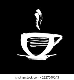 Coffee and tea cups symbols for fast food or restaurant design. Modern chalk or pastel. Isolated on black background. Vector