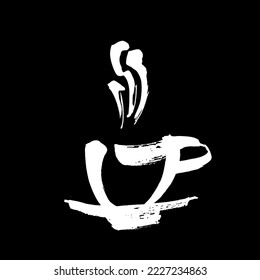 Coffee and tea cups symbols for fast food or restaurant design. Modern chalk or pastel. Isolated on black background. Vector