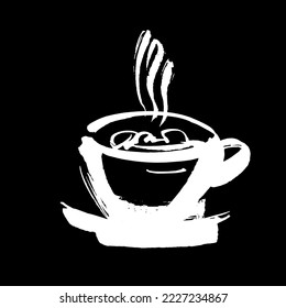 Coffee and tea cups symbols for fast food or restaurant design. Modern chalk or pastel. Isolated on black background. Vector