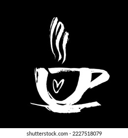 Coffee and tea cups symbols for fast food or restaurant design. Modern chalk or pastel. Isolated on black background. Vector