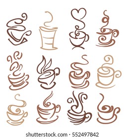 coffee and tea cups symbols isolated on white. vector illustration