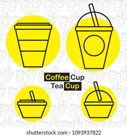 Coffee and Tea cups Vector Line Icons.