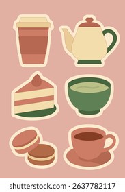 Coffee, Tea, and Dessert Icon Sticker Set