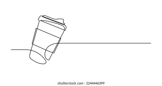 Coffee, tea disposable paper cup. Continuous line drawing.