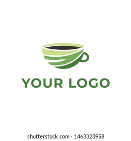 coffee, tea, drink leaf organic cup logo template