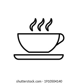 Coffee or tea drink line icon in black. Hot cup sign. Fresh beverage outline isolated on white background symbol. Pictogram can be used for web or app logo. Illustration high quality. Vector EPS 10
