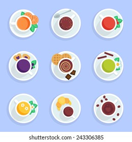 Coffee, tea, drinks and cocktails flat icons set