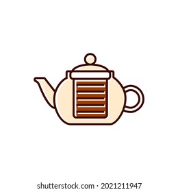 Coffee and tea glass kettler flat icon. Teapot, brewer. Coffee shop professional tool. Color filled symbol. Isolated vector stock illustration