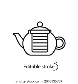 Icono del contorno del kettler de vidrio para café y té. Tetera, cervecera. Herramienta profesional de cafetería. Símbolo de contorno lineal personalizable. Trazo editable. Ilustración aislada de las existencias vectoriales