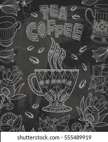 Coffee. Tea. Hand-drawn graphic.
