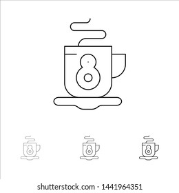 Coffee, Tea, Hot Bold and thin black line icon set