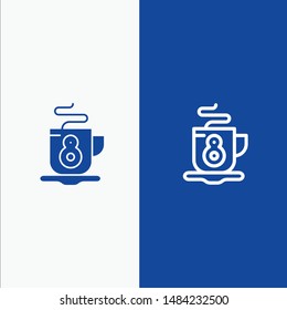 Coffee, Tea, Hot Line and Glyph Solid icon Blue banner. Vector Icon Template background