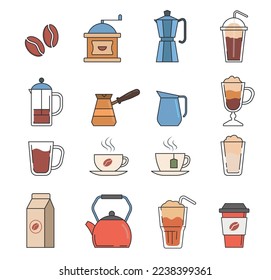 Coffee and tea icon set vector.