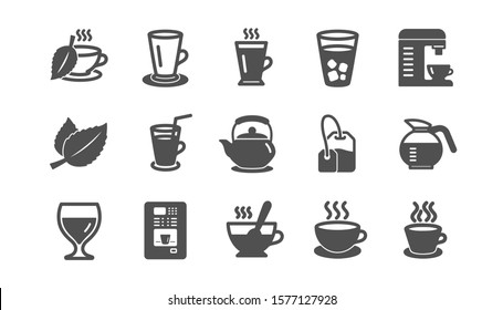 Coffee and Tea icons. Cappuccino, Teapot and Coffeepot. Coffee beans classic icon set. Quality set. Vector