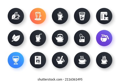 Coffee and Tea icons. Cappuccino, Teapot and Coffeepot. Coffee beans classic icon set. Circle web buttons. Vector