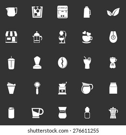 Coffee and tea icons on gray background, stock vector