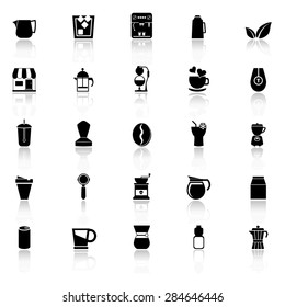 Coffee and tea icons with reflect on white background, stock vector