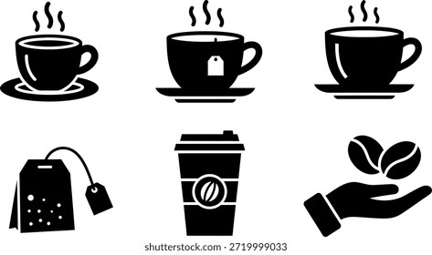 Iconos de café y té sobre fondo blanco