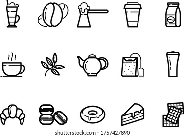 Coffee and Tea icons. Vector illustrations. Set for restaurant and cafe