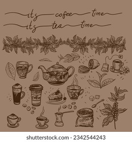 Coffee and tea items for menu design decoration, cafe, and so on