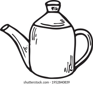 Coffee or tea kettle hand drawn vector doodle illustration. Cartoon teapot. Isolated on white background. Coffee time. Hand drawn simple element