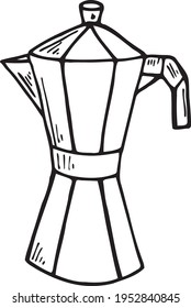 Dibujo de doodle vectorial de café o té. Tetera de dibujos animados. Aislado sobre fondo blanco. Hora del café. Elemento simple dibujado a mano
