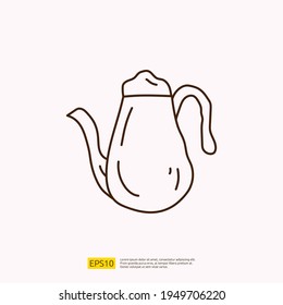 jarra de café o té para la ilustración vectorial concepto café. símbolo de símbolo de icono lineal de dibujo manual