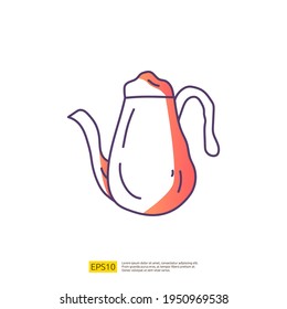 coffee or tea kettle jug for cafe concept vector illustration. hand drawing doodle gradient fill line icon sign symbol