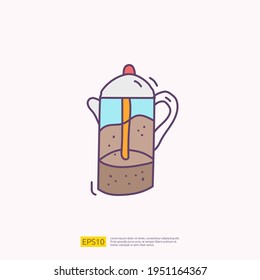 jarra de café o té para la ilustración vectorial concepto café. símbolo del icono de color de relleno de dibujo manual