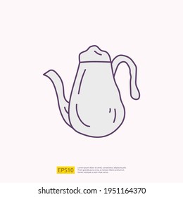 coffee or tea kettle jug for cafe concept vector illustration. hand drawing doodle fill color icon sign symbol
