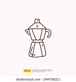 coffee or tea kettle jug or maker for cafe concept vector illustration. hand drawing doodle linear icon sign symbol