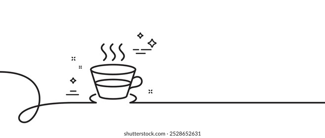 Icono de la línea de café y té. Línea continua con rizo. Signo de bebida caliente. Símbolo de bebida fresca. Cinta de contorno simple de taza de café. Patrón de curva de bucle. Vector