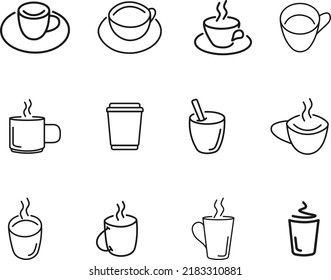 Coffee and tea line icons. Cup line icons set. Cup sings for design. Collection of vector symbols in trendy flat style. 