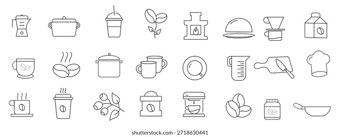 Conjunto de iconos de línea de café y té