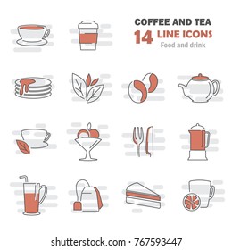 Coffee and tea line icons set for web and mobile design