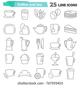 Coffee and tea line icons set for web and mobile design