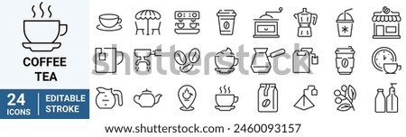 coffee and tea line web icons. iced, maker machine, beans, Espresso cup. Collection of Outline Icons. Vector illustration.