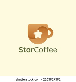 Coffee and Tea Logo Concept Suatable for coffee and tea shop, cafes, food and beverage businesses. mug and star combination color gradient style logo