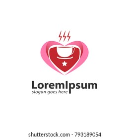 Coffee or Tea with Love Shape Logo Design