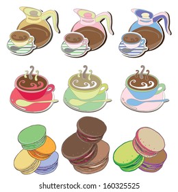 Coffee and tea and Macaroons Vector illustration