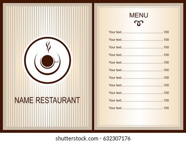 Coffee or tea  Menu. Menu of Cafe.  Brochure template for restaurant. Vector image.