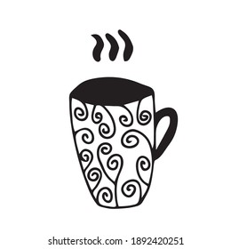 Coffee tea mug cup ceramic porcelain with swirls steam menu hand drawn doodle vector
